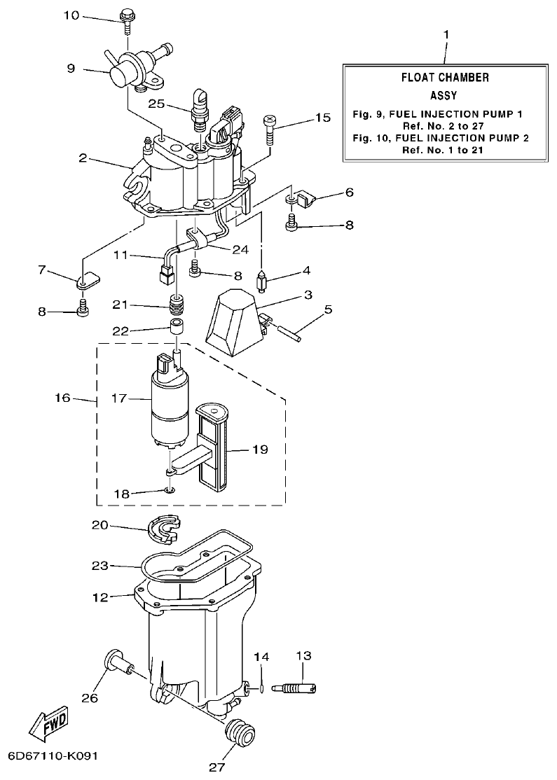 Yamaha F80BET, F100DET FUEL INJECTION PUMP 1 parts diagram
